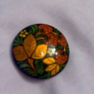 VTG Hand Painted Wooden Strawberry Lacquer Russian